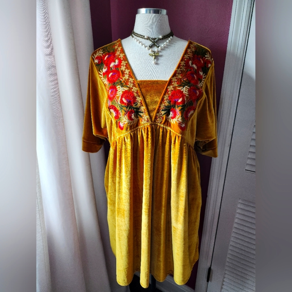 THML Embroidered Velvet Dress